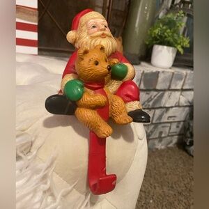 50% off w likeVntg 4” Plastic Santa Holding Bear Christmas Stocking Holder MCM